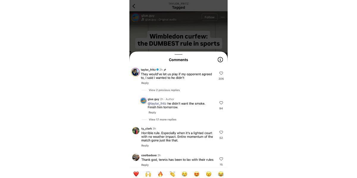 @taylor_fritz's comment on Instagram